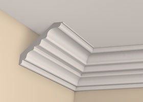 Pre-Primed/Pre-Painted Coving shown fitted at the edges of a ceiling
