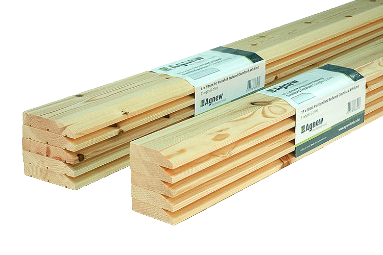 Pre-Varnished Redwood Architrave and Skirting Board DIY Timber Packs are shown, informing users of the convenient packaging of products