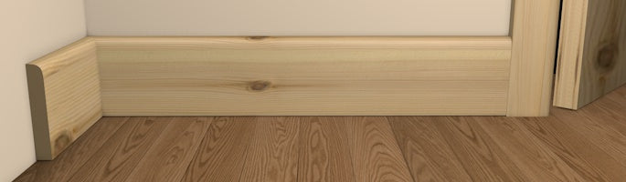 Contemporary Style Architrave and Skirting - Pre-Varnished Redwood shown fitted to a wall