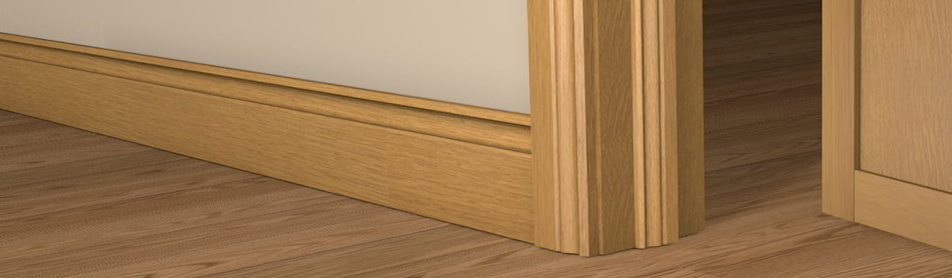 Pre-Varnished Solid Oak Ogee-Profile Door Stop shown fitted to a door frame