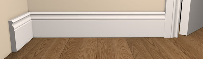 Traditional Style Architrave and Skirting - Pre-Primed/Pre-Painted Wood shown fitted to a wall