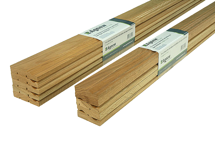Pre-Varnished Solid Oak Architrave and Skirting Board DIY Timber Packs are shown, informing users of the convenient packaging of products